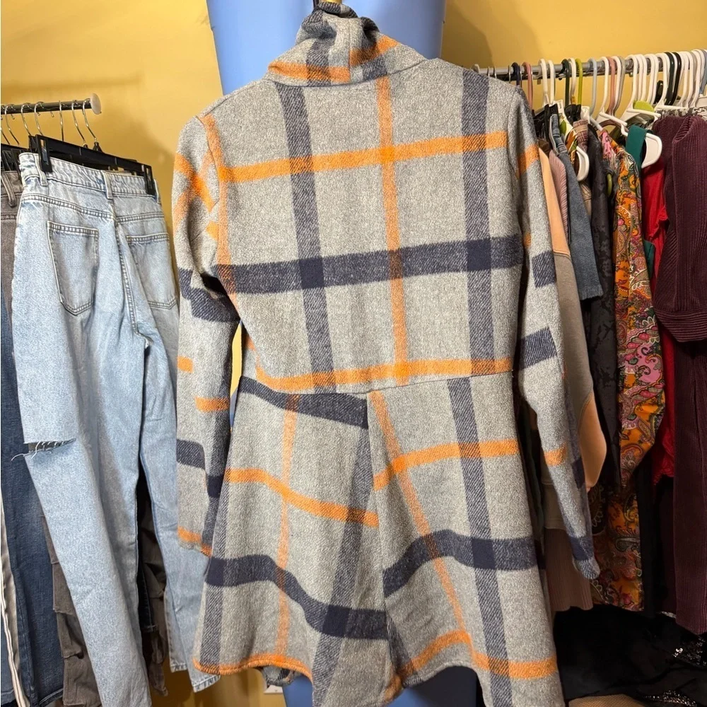 Fashion Nova Catch Me Later Plaid Coat With Waterfall Collar #0076